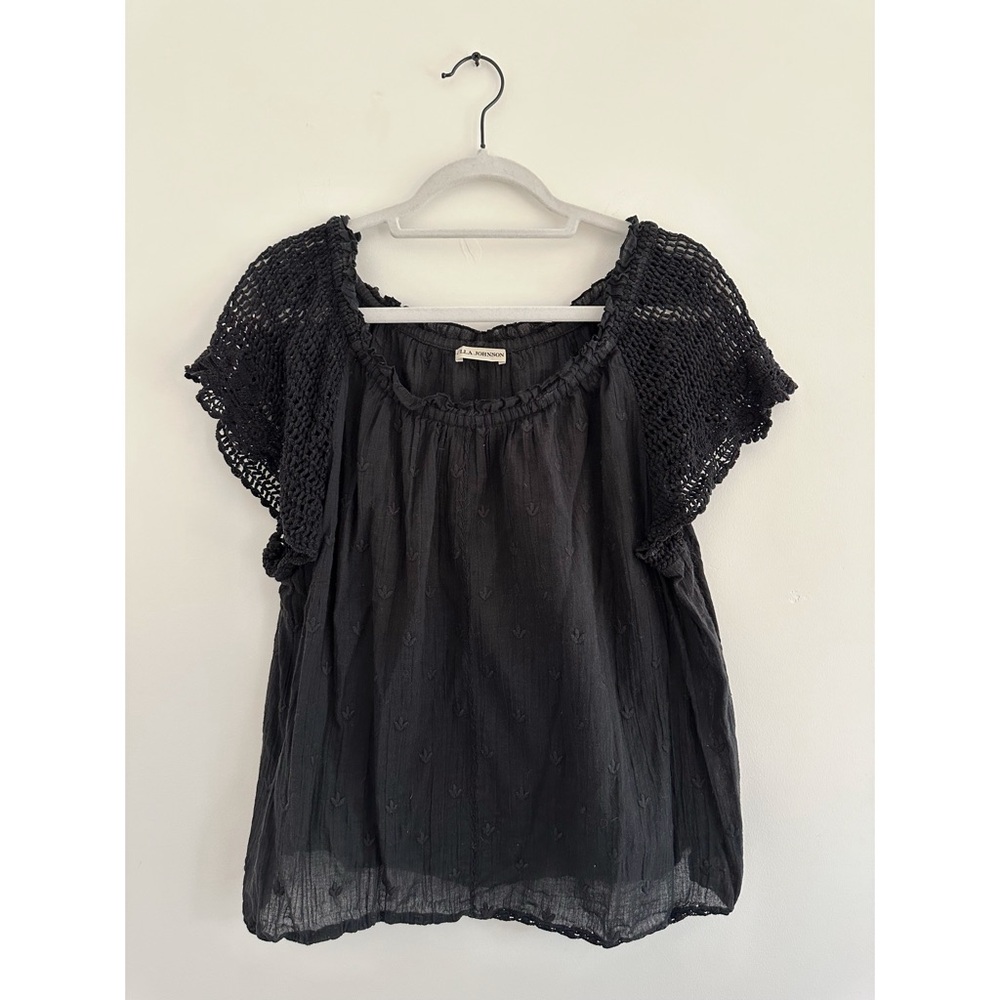 Ulla Johnson Black Crochet Sleeve Women's Top